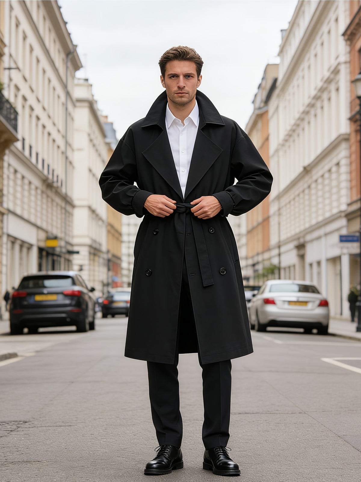 Trench mi-long pour homme, à revers, mi-long