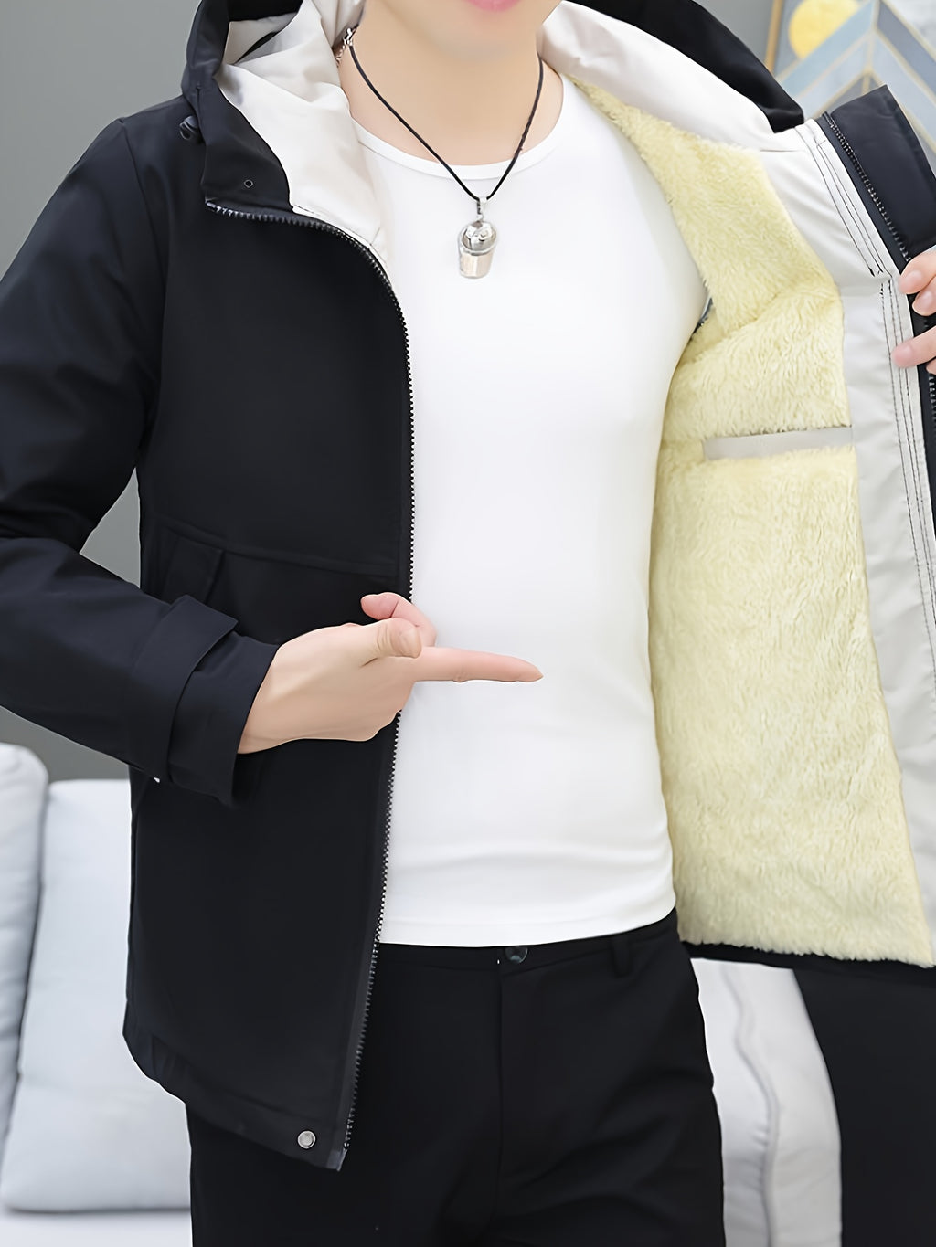 Veste pour homme, à capuche, 1x05 vêtements yijia-r6618 noir