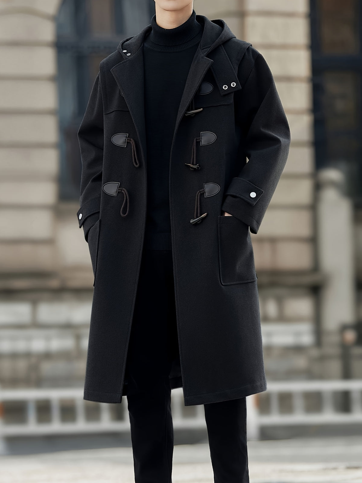 Trench long pour homme, à capuche, café