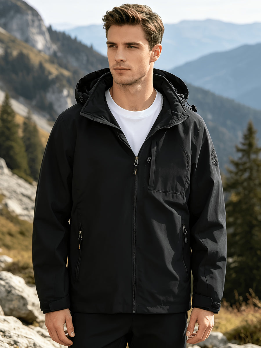 Veste longue, coupe-vent, à capuche, bleu marine, détail du vêtement
