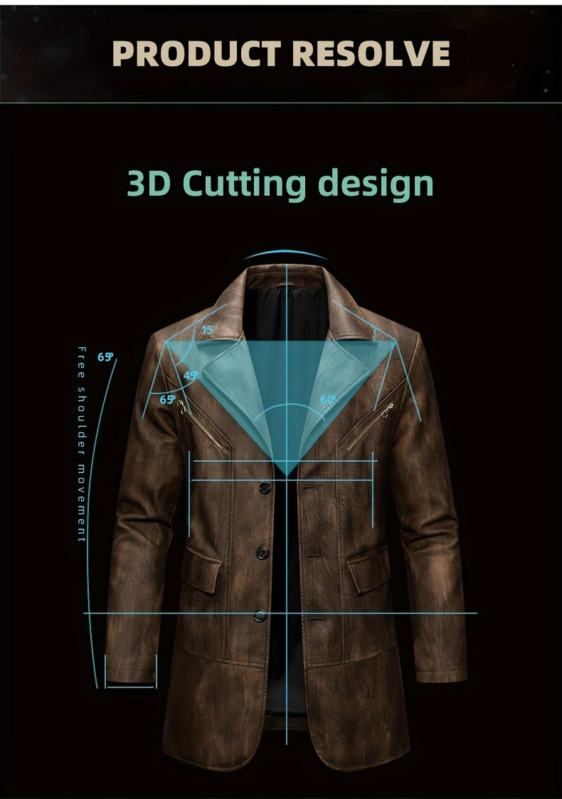 Manteau en cuir PU long, à revers, photo 3