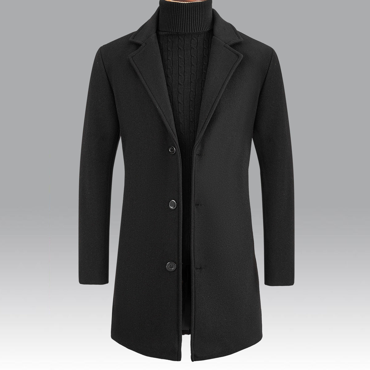 Trench long, à revers, gris argenté, coloris noir Image