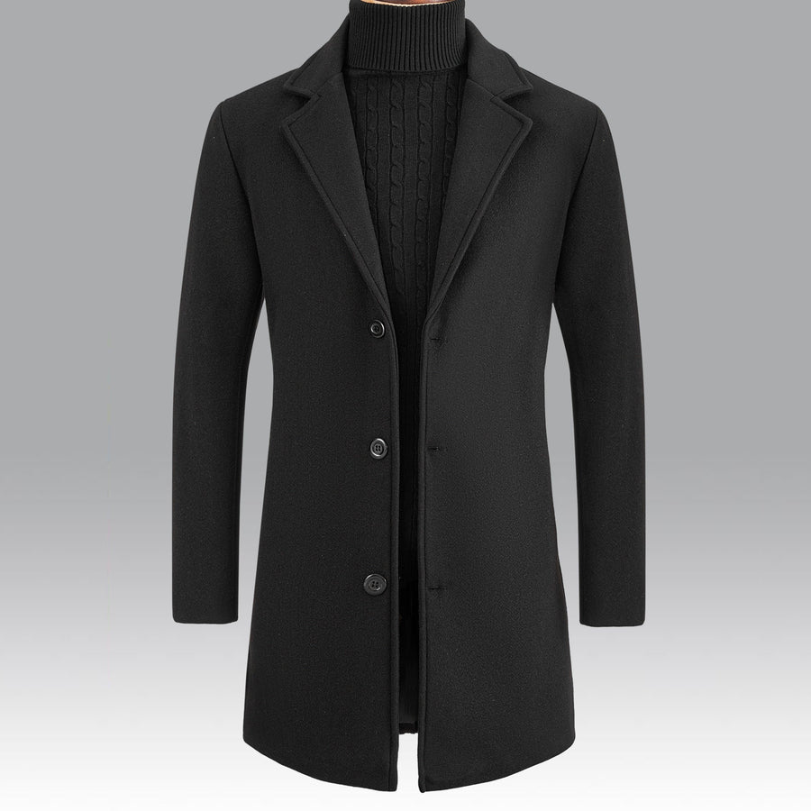 Trench long, à revers, gris argenté, coloris noir