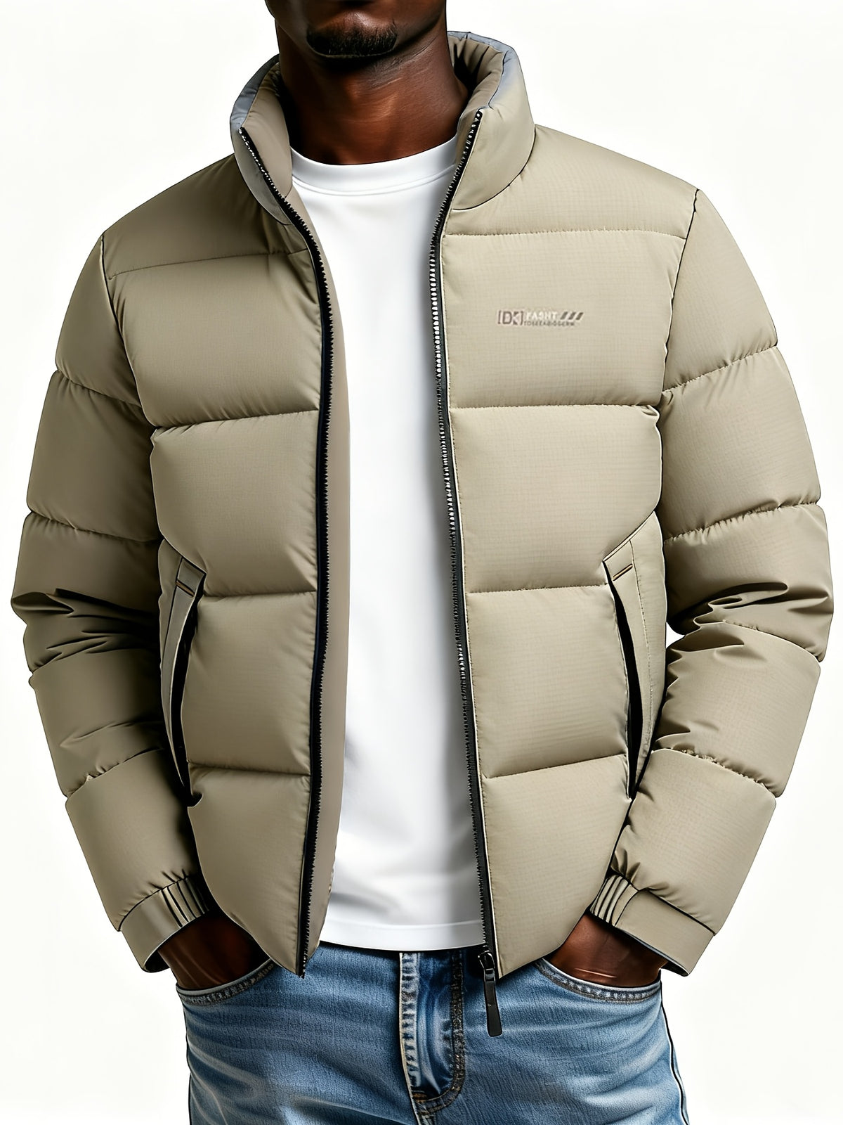 Manteau pour homme, à col montant, kaki foncé