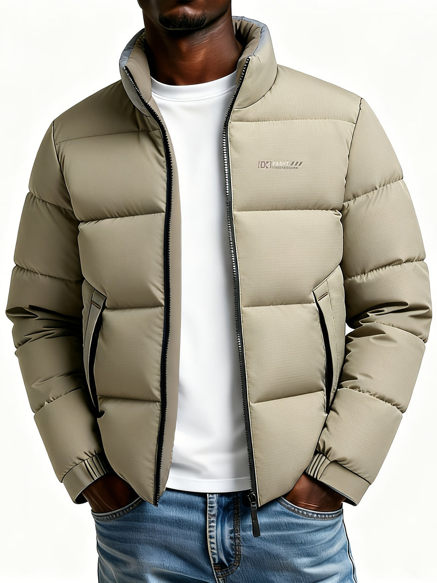 Manteau, à col montant, kaki foncé