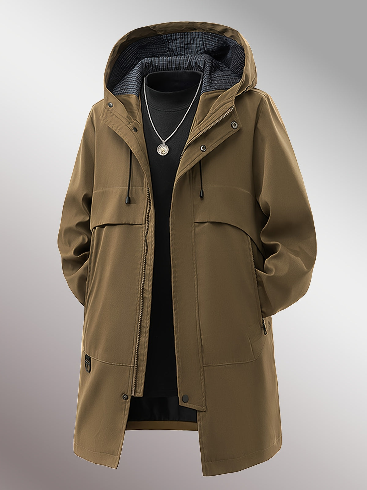 Manteau pour homme, à capuche, café