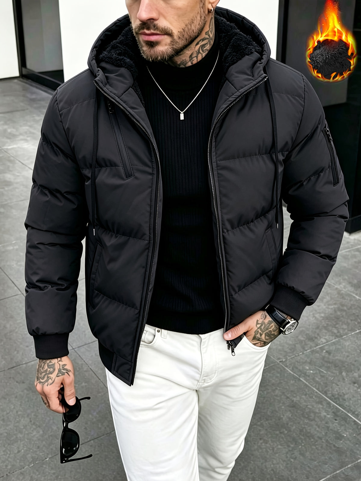 Manteau pour homme, polaire, à capuche, vert