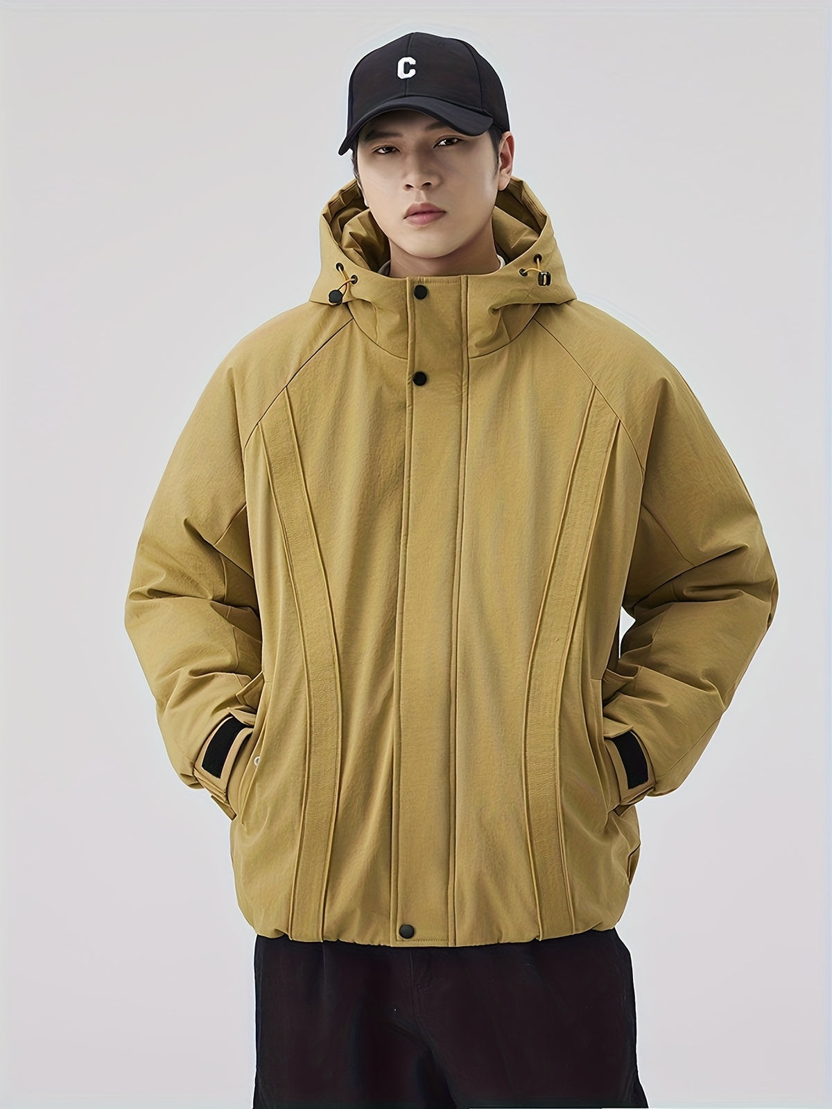 Manteau matelassé pour homme, à capuche, noir