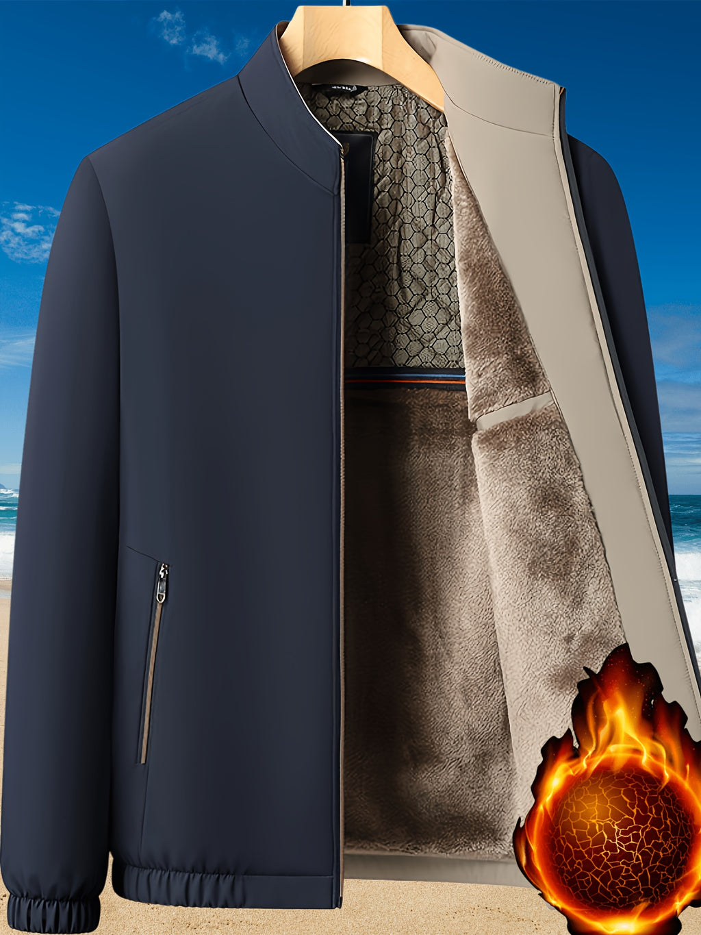 Veste pour homme, à col montant, jd1008 xingwang - doublure en polaire 401 bleu marine