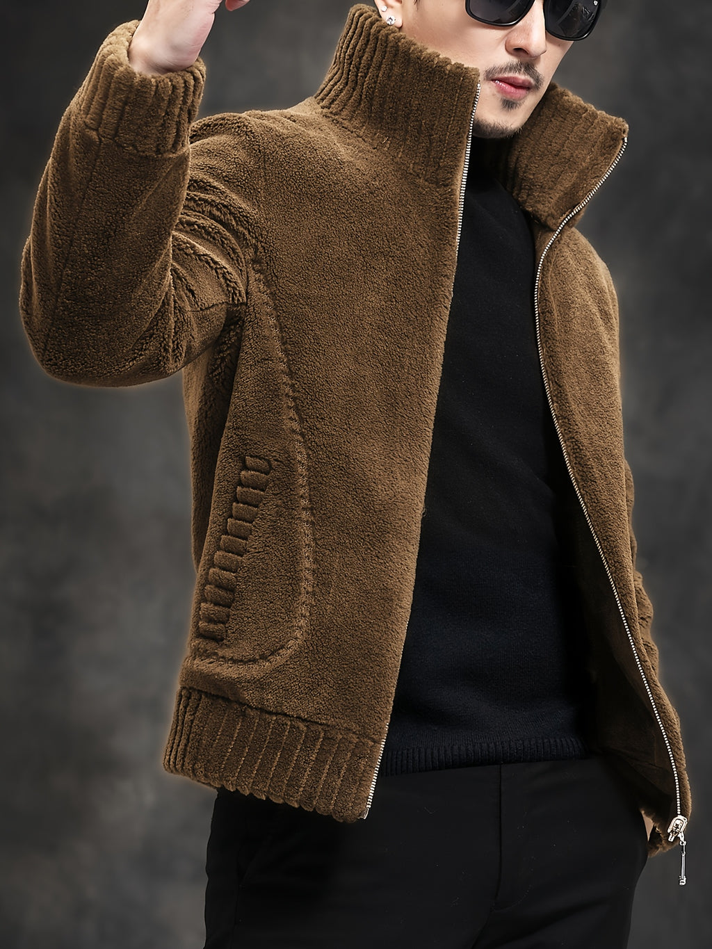 Veste en fausse fourrure pour homme, col montant, cinq coloris