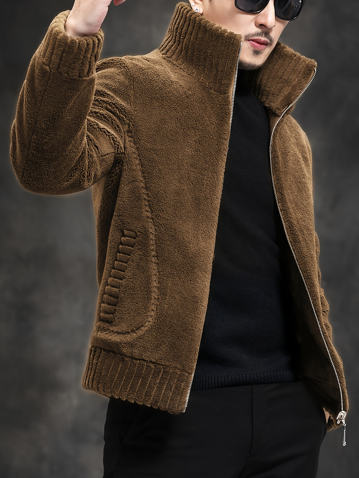 Veste en fausse fourrure pour homme, col montant, cinq coloris