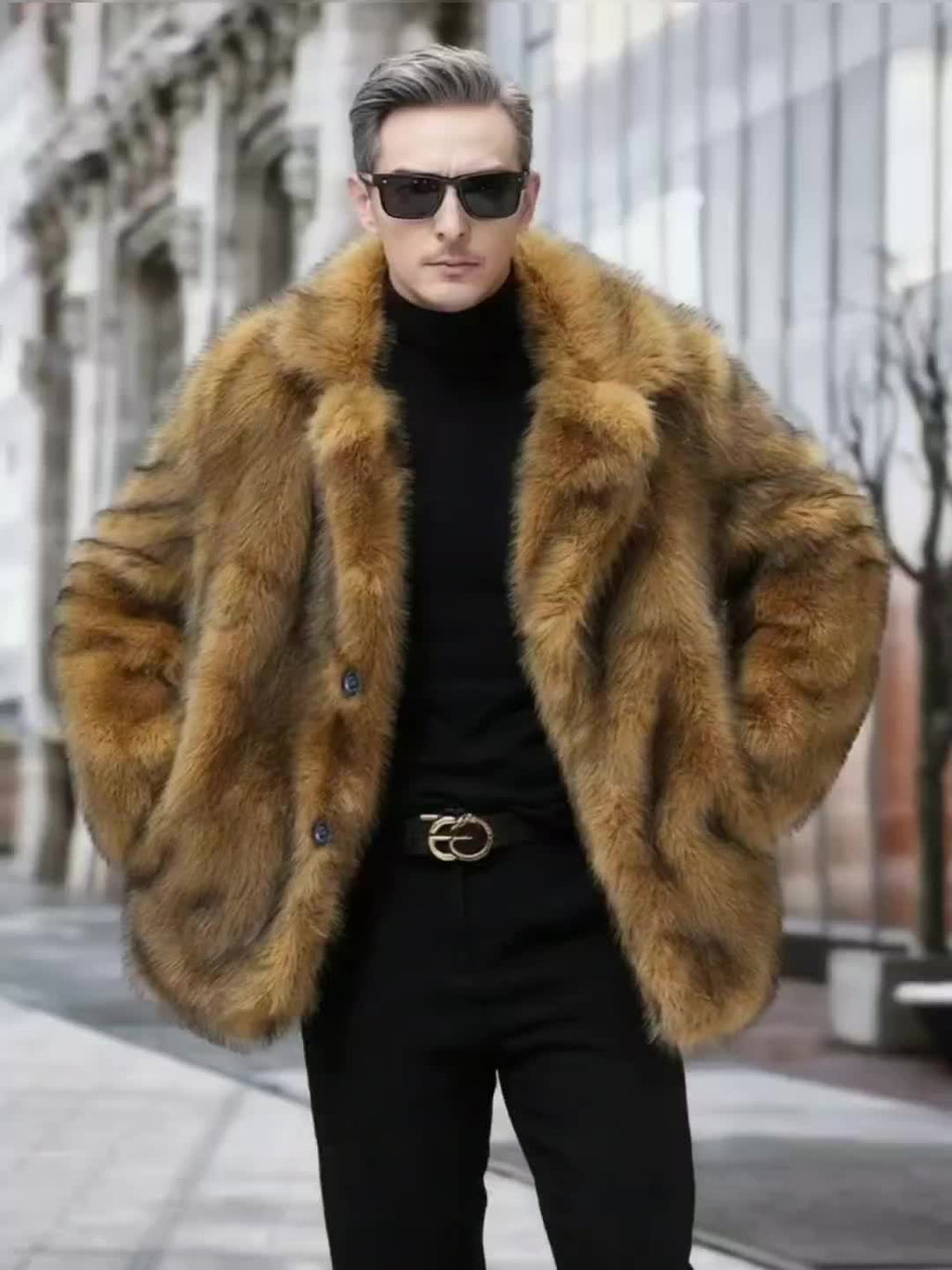 Manteau en fausse fourrure pour homme, à revers