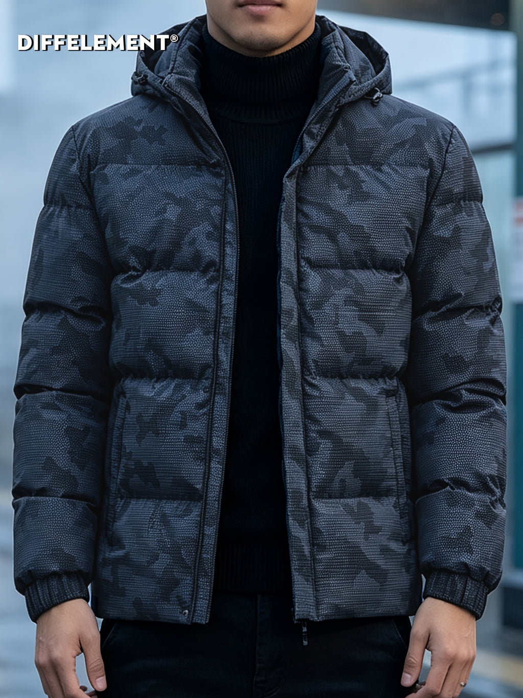Manteau matelassé pour homme, coupe-vent, à capuche, bleu clair