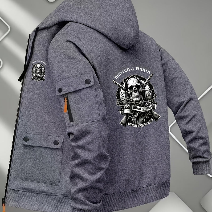 Veste long, à capuche, gris foncé, coloris gris foncé, détail