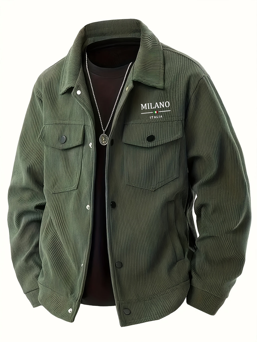 Veste pour homme, velours côtelé, à revers, kaki