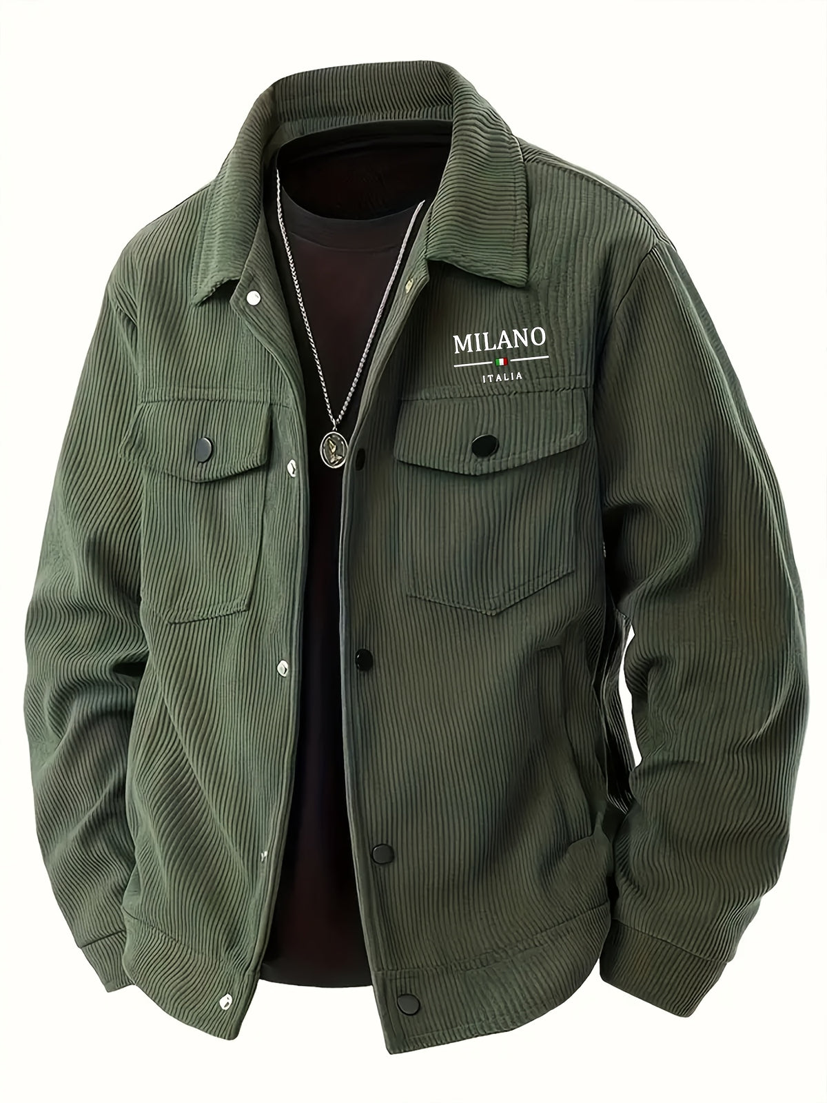 Veste pour homme, velours côtelé, à revers, kaki