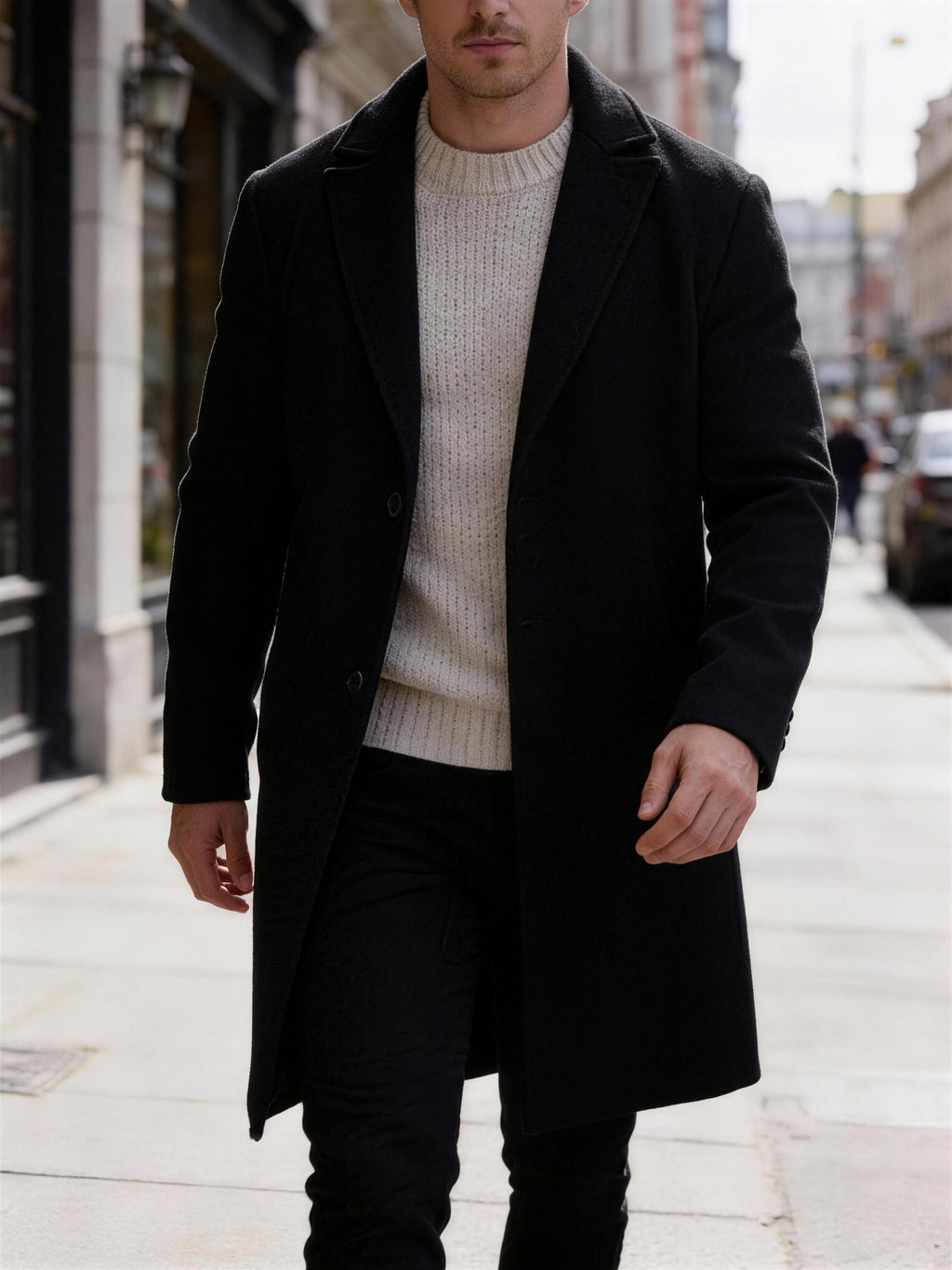 Manteau pour homme, à revers, gris clair