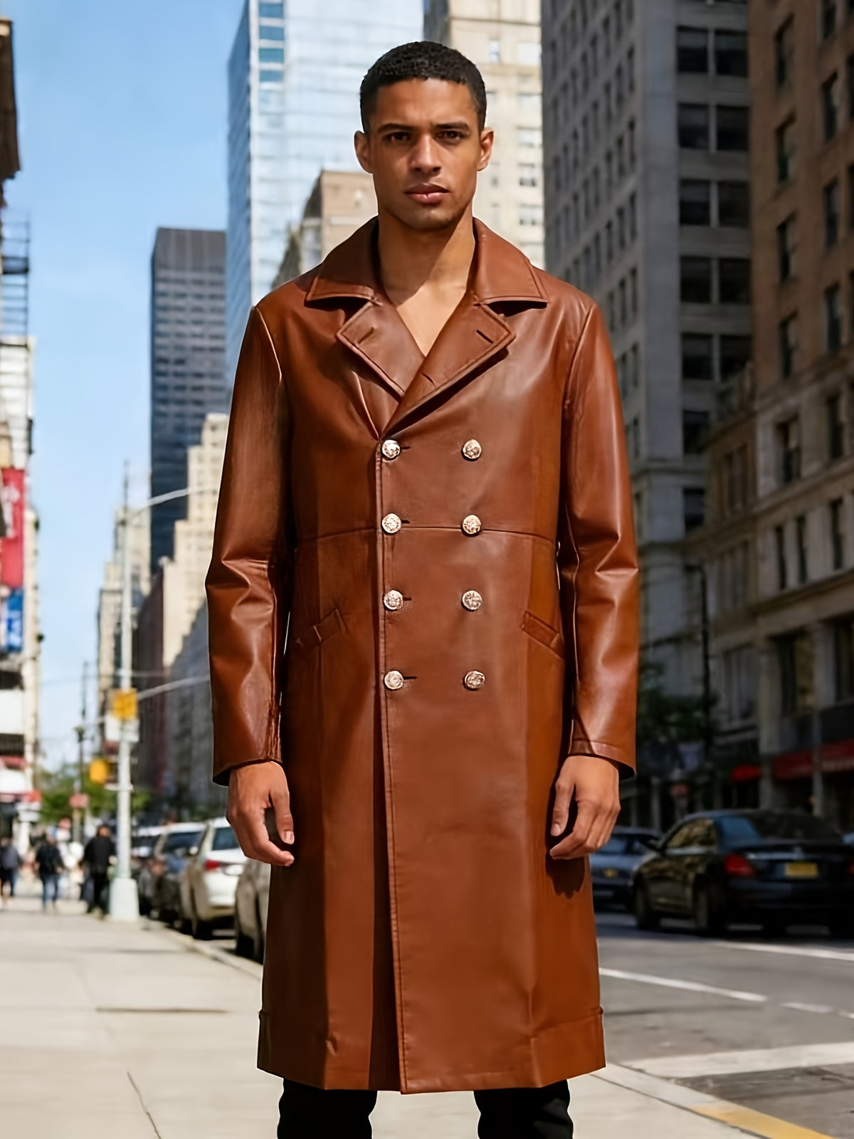 Trench pour homme, coupe-vent, à revers, noir