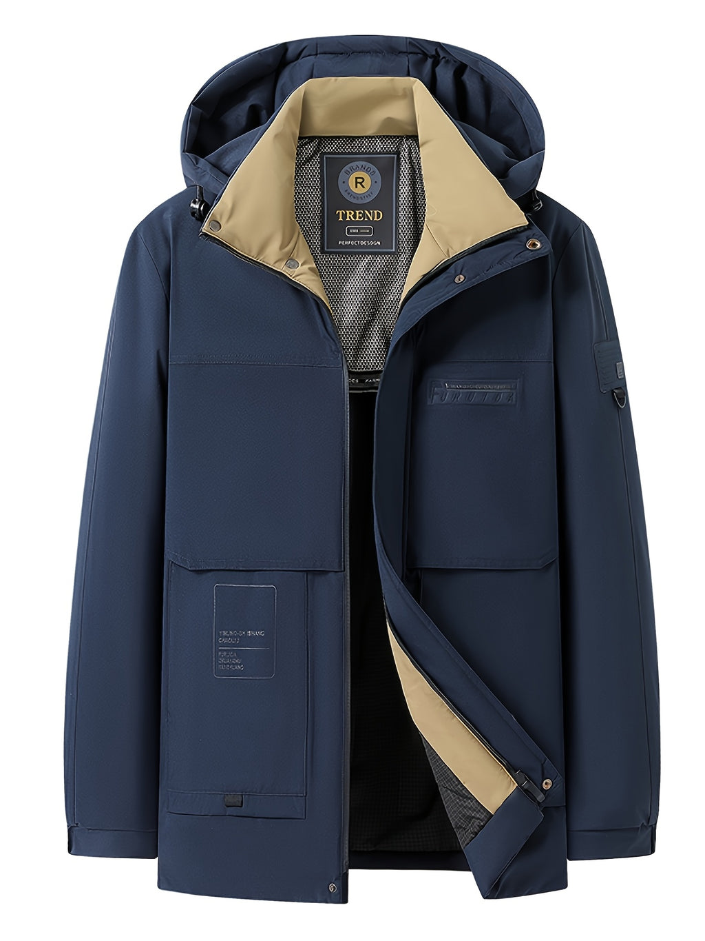 Manteau matelassé long pour homme, capuche amovible, noir