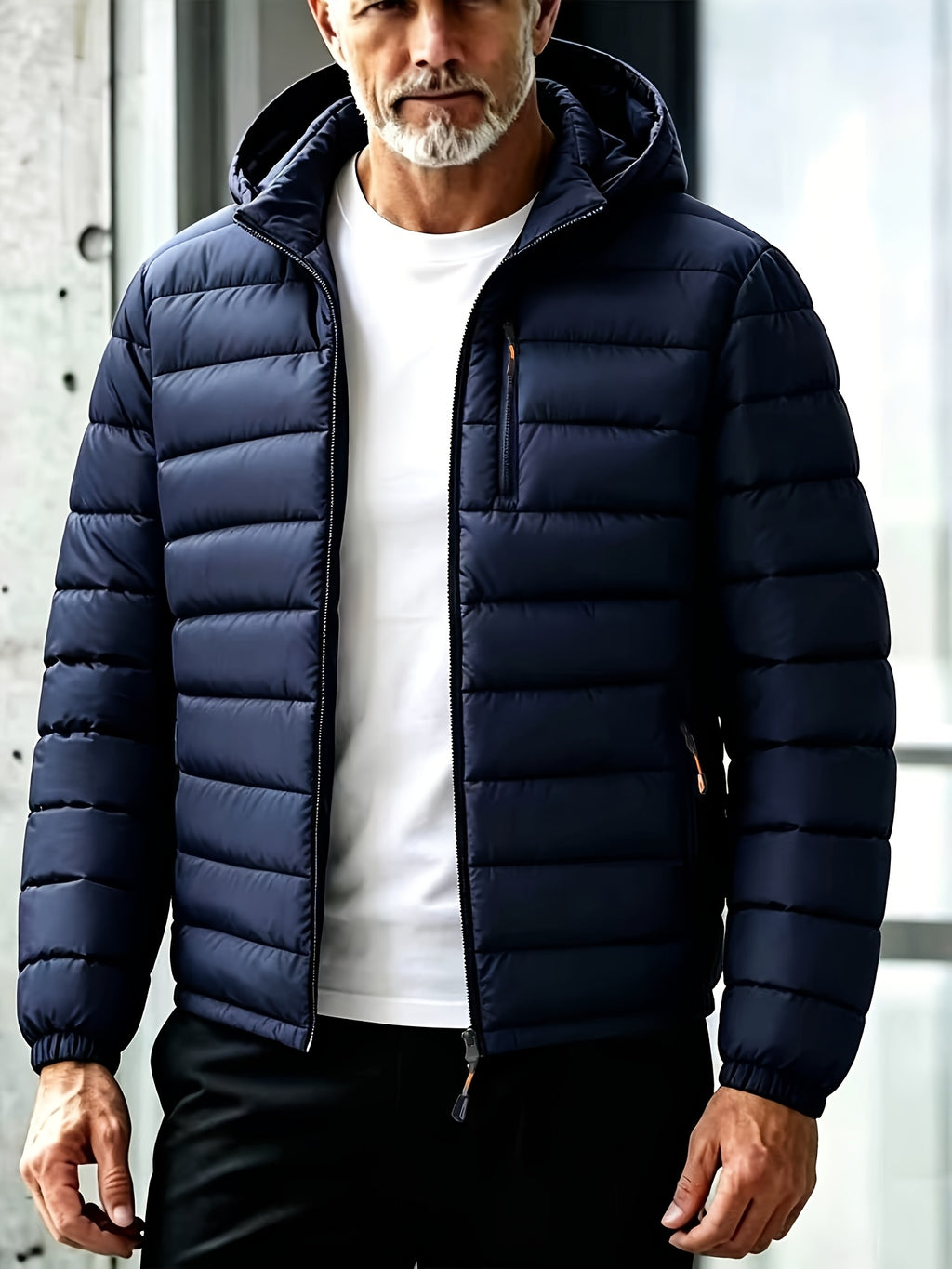 Manteau matelassé pour homme, coupe-vent, à capuche, bleu marine