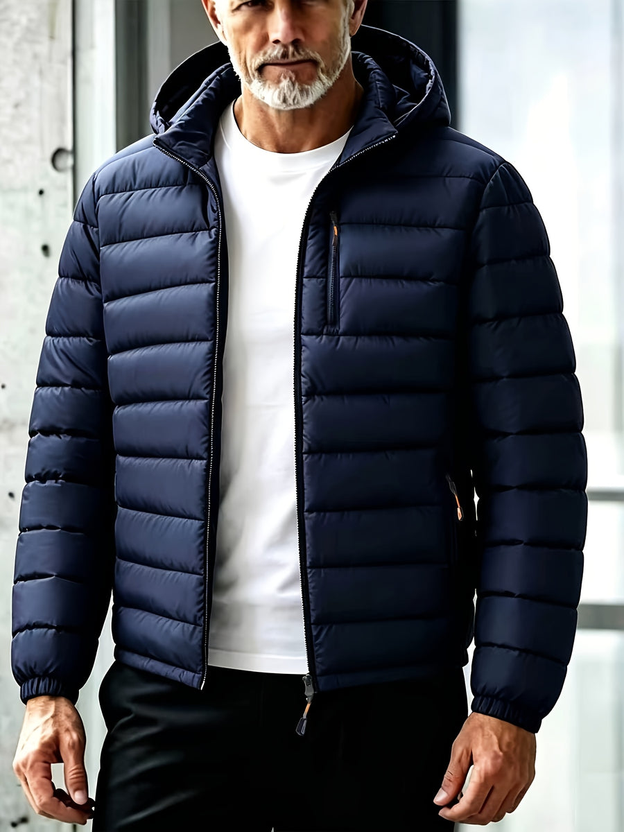 Manteau matelassé, coupe-vent, à capuche, bleu marine, détail du vêtement