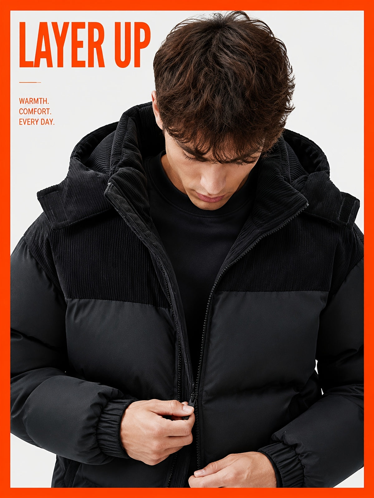 Manteau matelassé pour homme, velours côtelé, à capuche