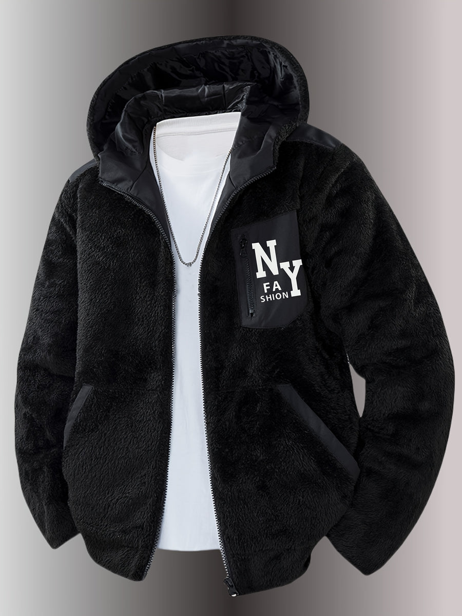 Veste en fausse fourrure pour homme, à capuche, kaki