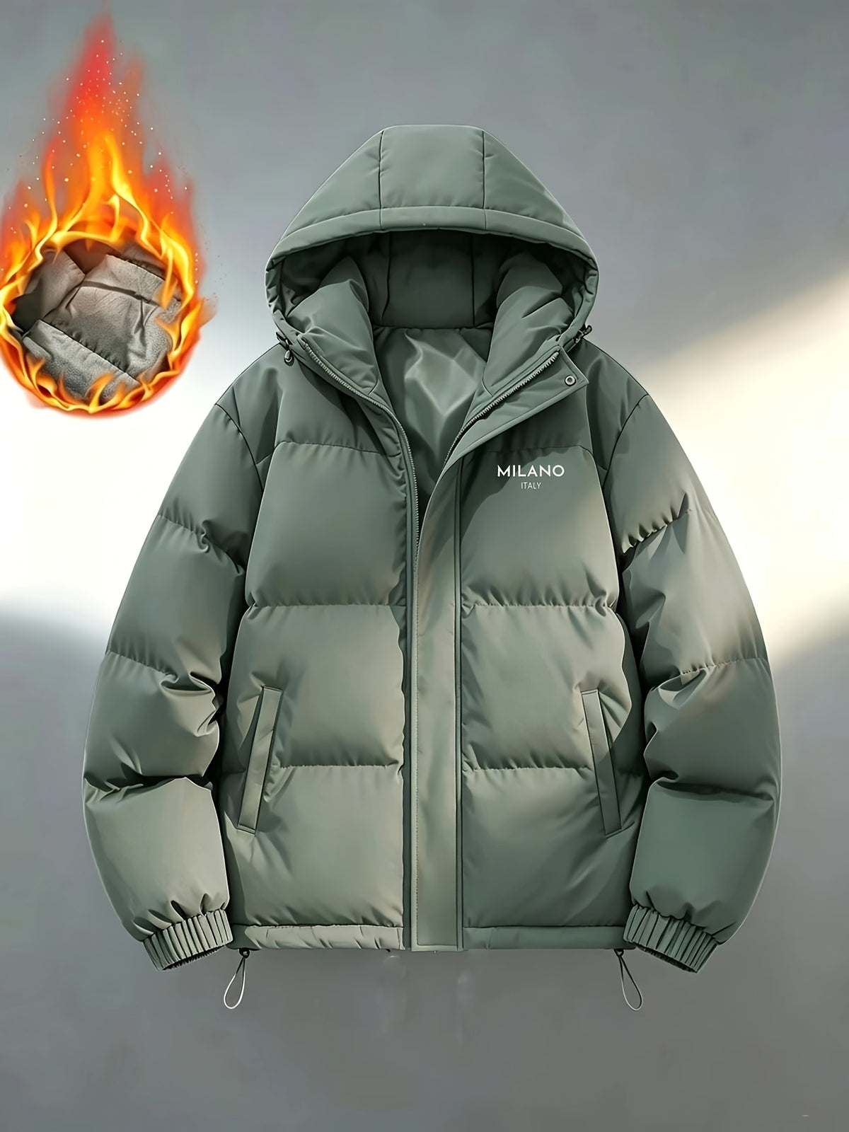 Manteau matelassé pour homme, coupe-vent, à capuche, vert émeraude