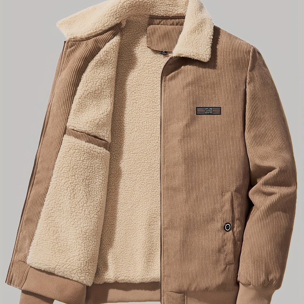 Veste, velours côtelé, à revers, gris, coloris kaki