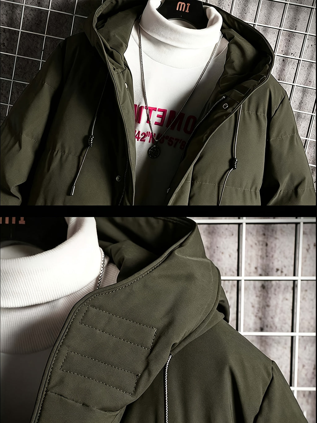 Manteau pour homme, à capuche, vert