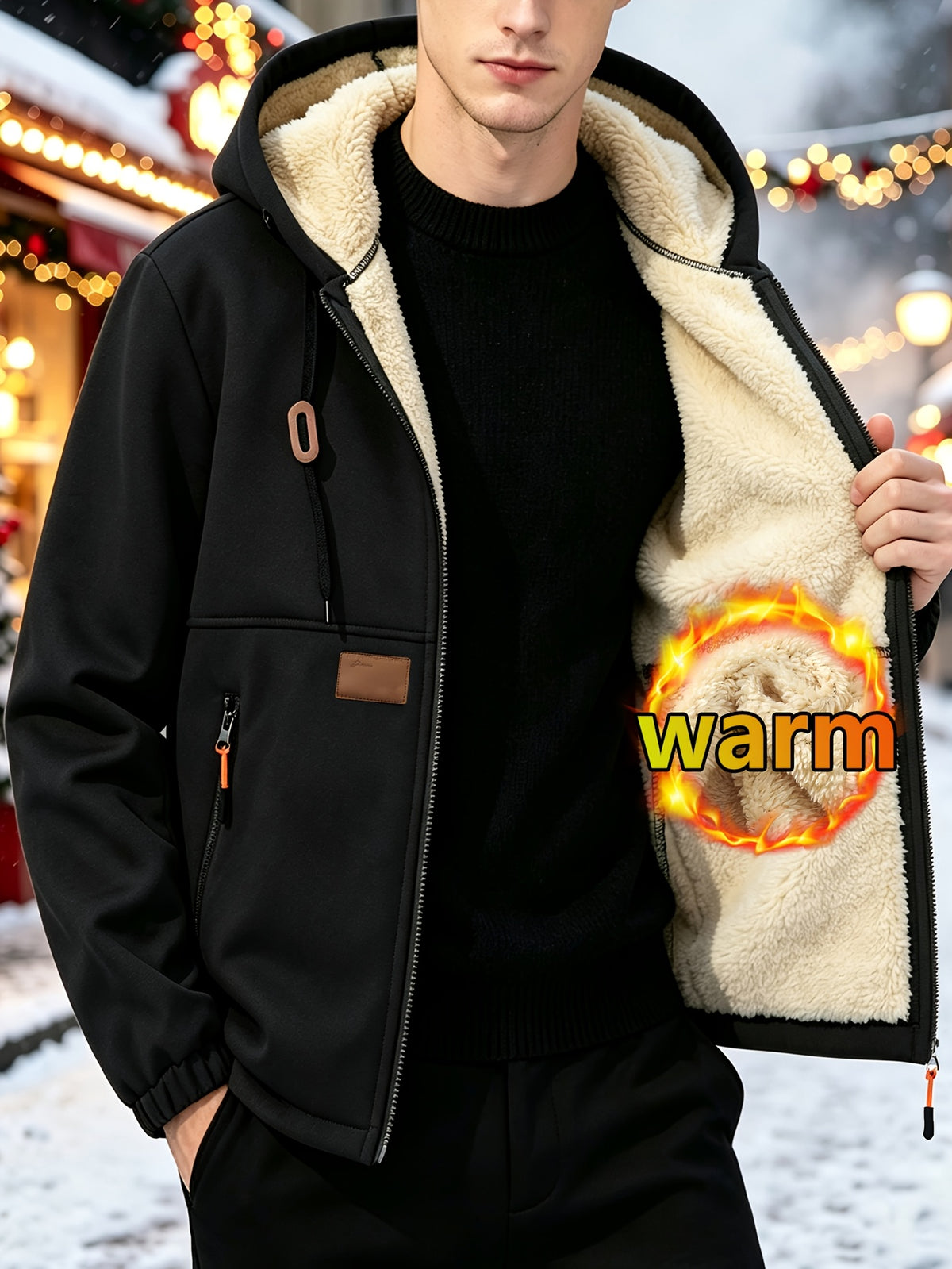Manteau long pour homme, polaire, à capuche