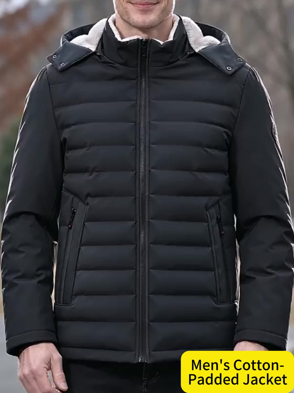 Veste pour homme, capuche amovible, noir carbone