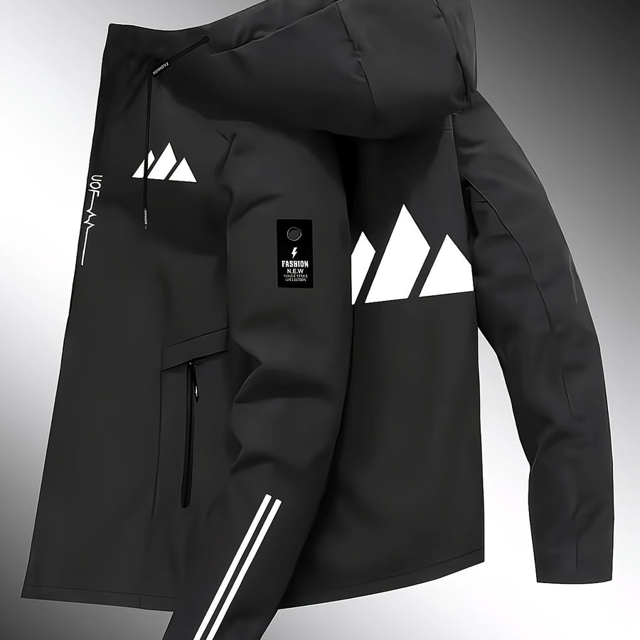 Veste pour homme, coupe-vent, à capuche, paon bleu court, vue 3
