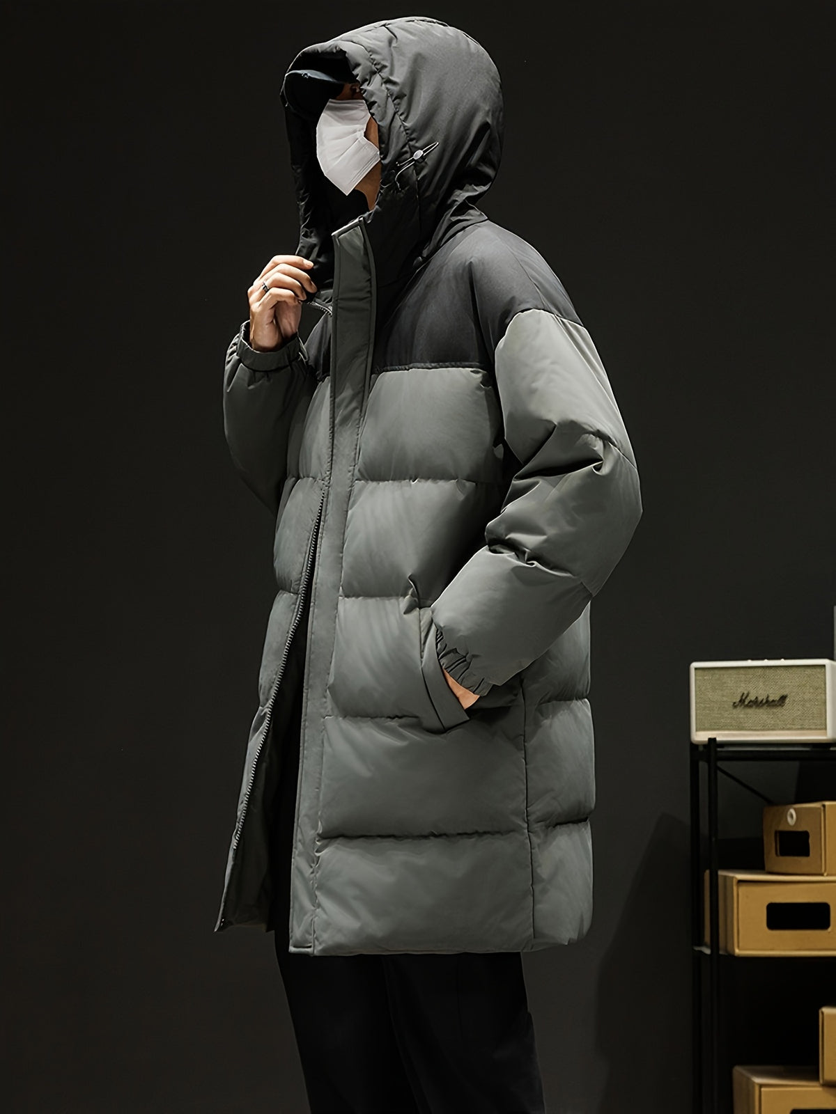 Manteau matelassé pour homme, à capuche, noir et blanc