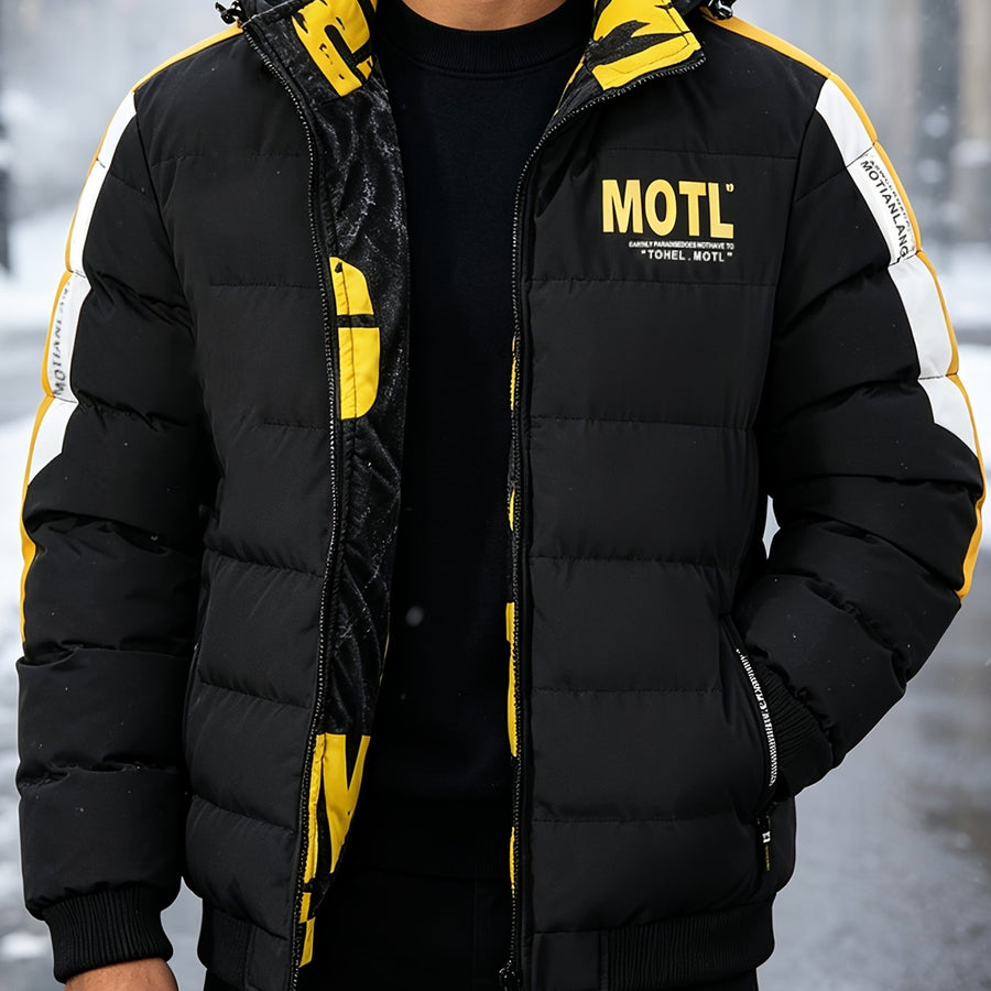 Manteau matelassé, réversible, à capuche, coloris noir, détail