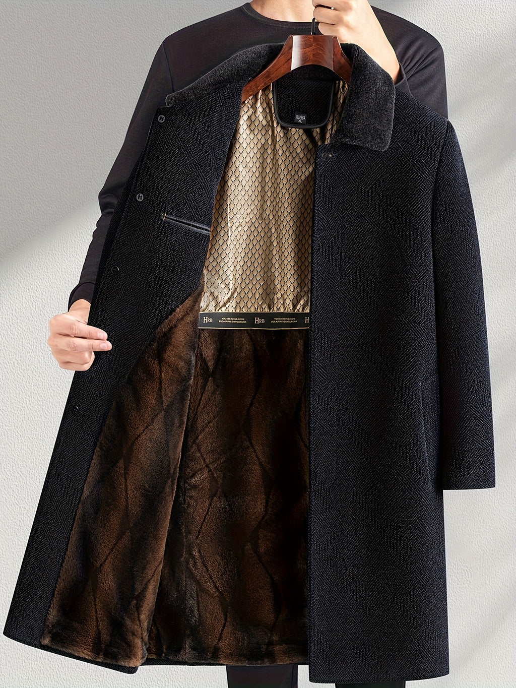Manteau long pour homme, polaire, à revers