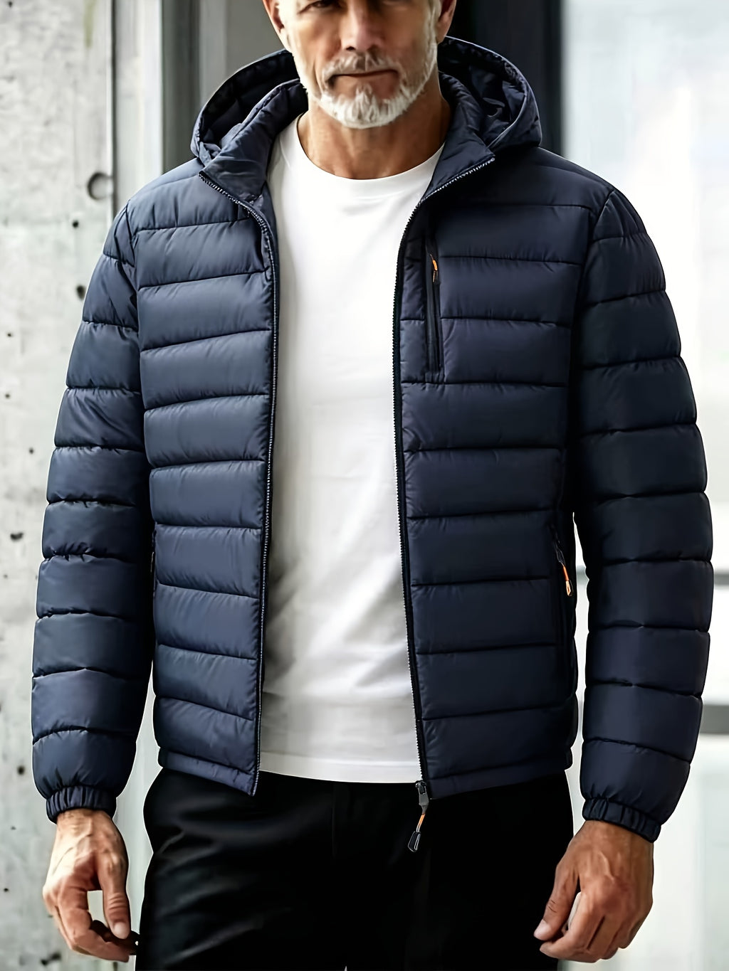 Manteau matelassé pour homme, coupe-vent, à capuche, bleu marine