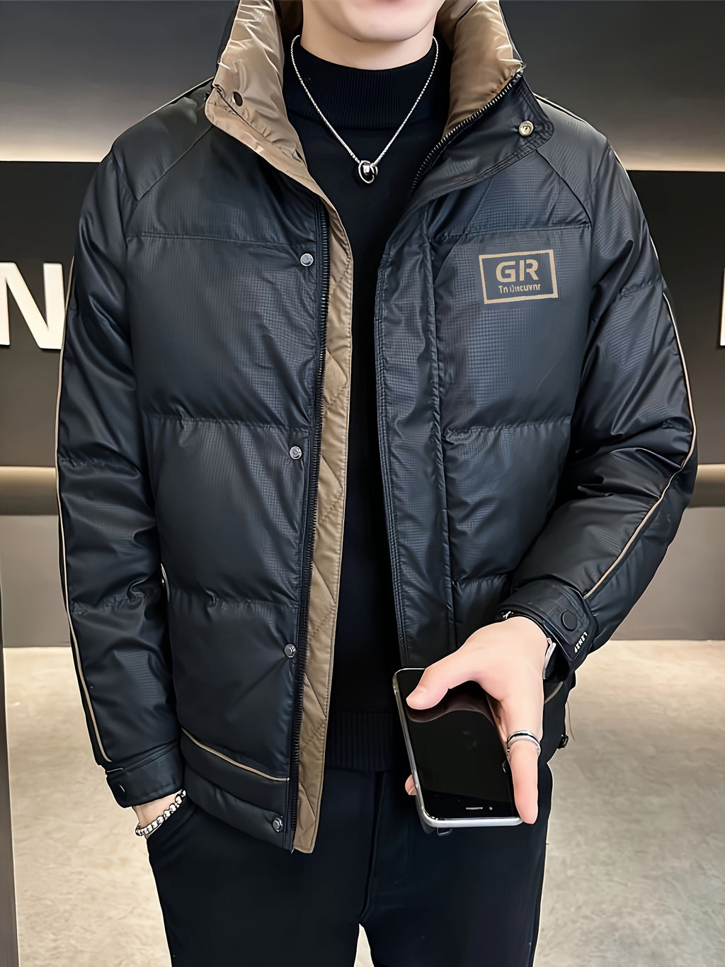 Manteau pour homme, à col montant, col montant