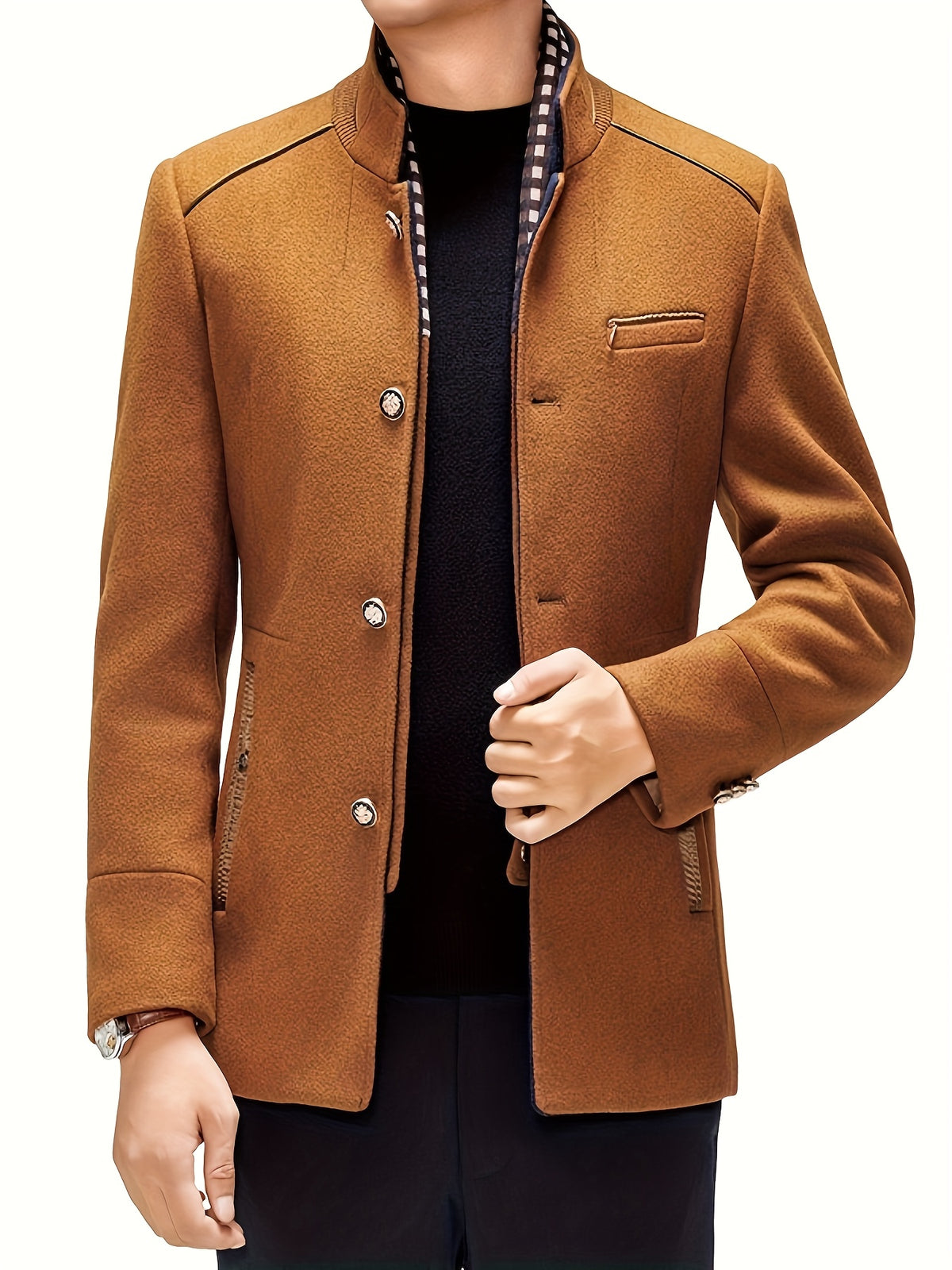 Manteau en tweed rembourré pour homme, 55 % laine, écharpe amovible