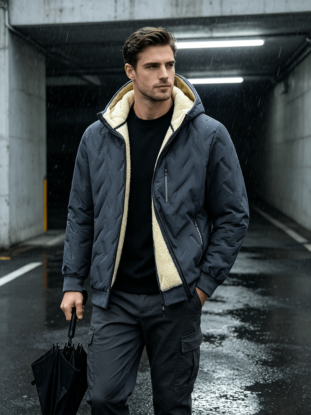 Veste matelassée pour homme, polaire, à capuche, gris