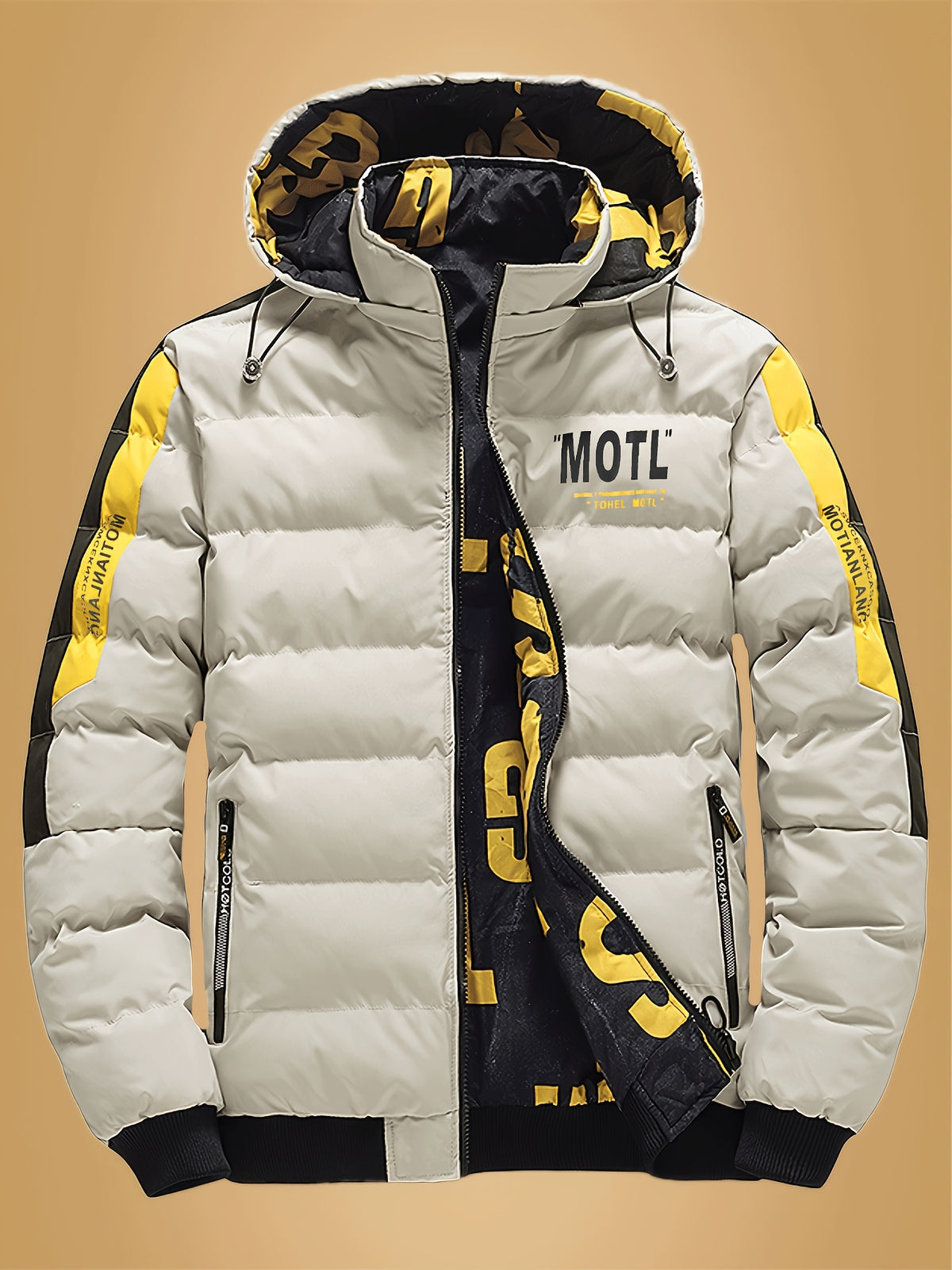 Manteau pour homme, capuche amovible, blanc