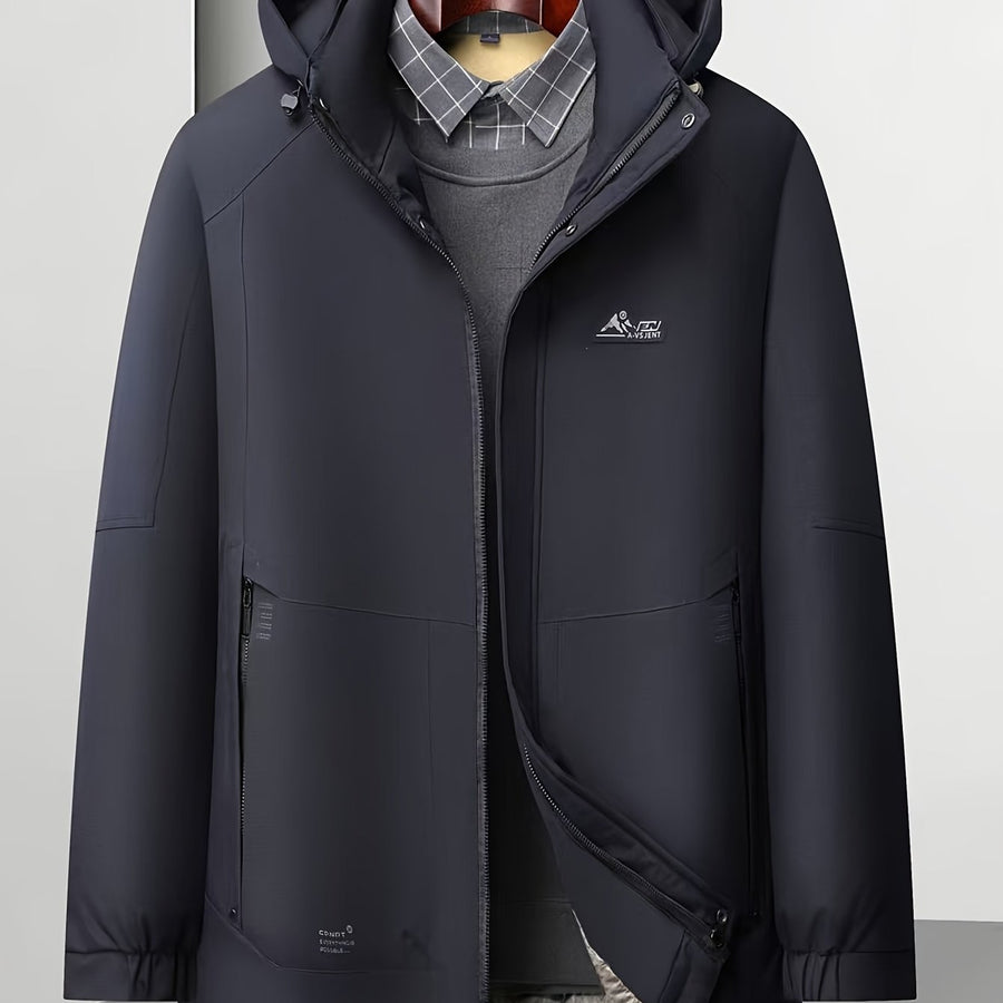 Manteau long, à capuche, café, coloris bleu marine, détail