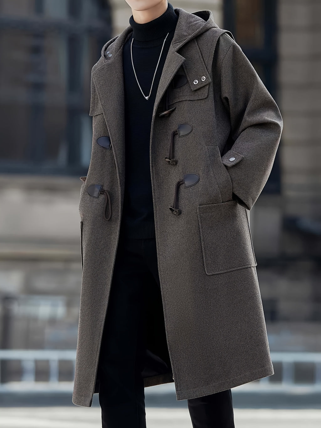 Trench long pour homme, à capuche, café