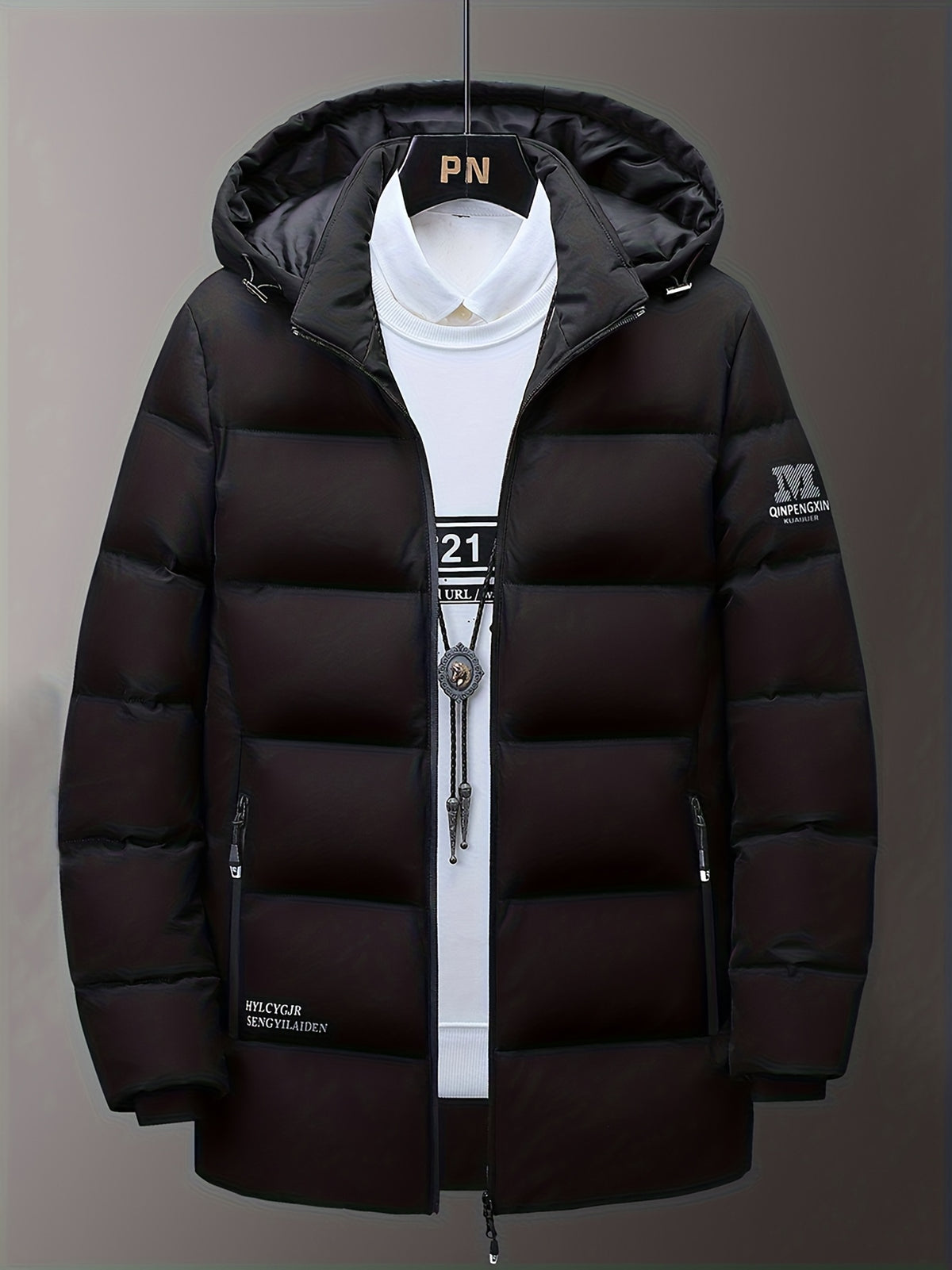 Manteau matelassé pour homme, à capuche, paon bleu