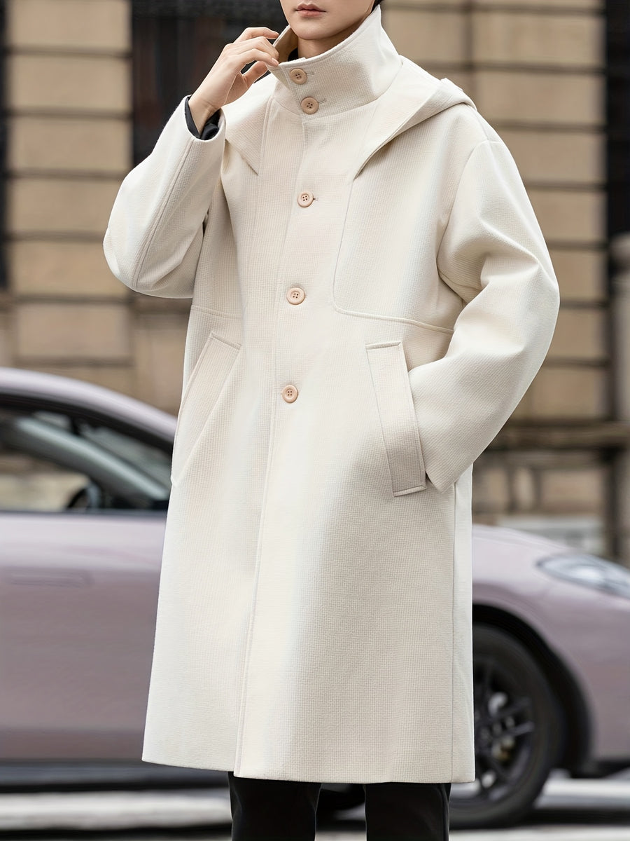 Trench long, à capuche, noir, détail du vêtement