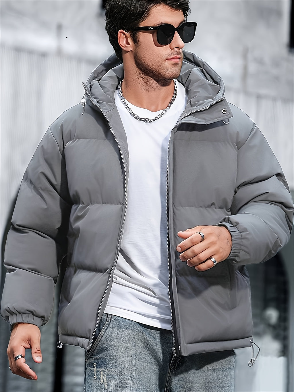 Veste pour homme, coupe-vent, à capuche, zone grise