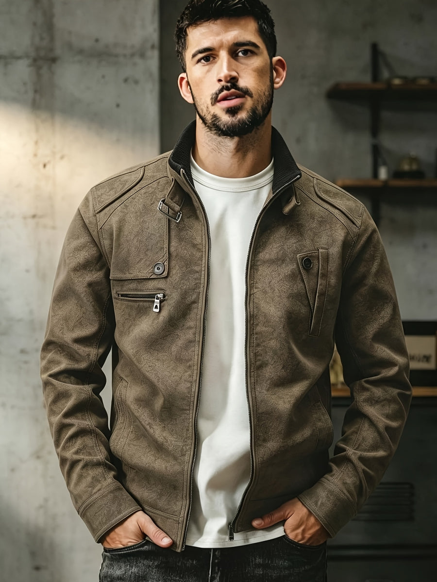 Veste, à col montant, brun