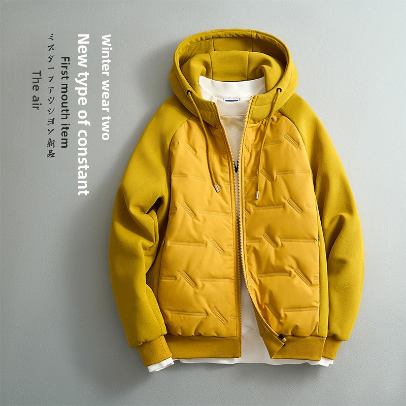 Veste pour homme, patchwork, à capuche, bleu