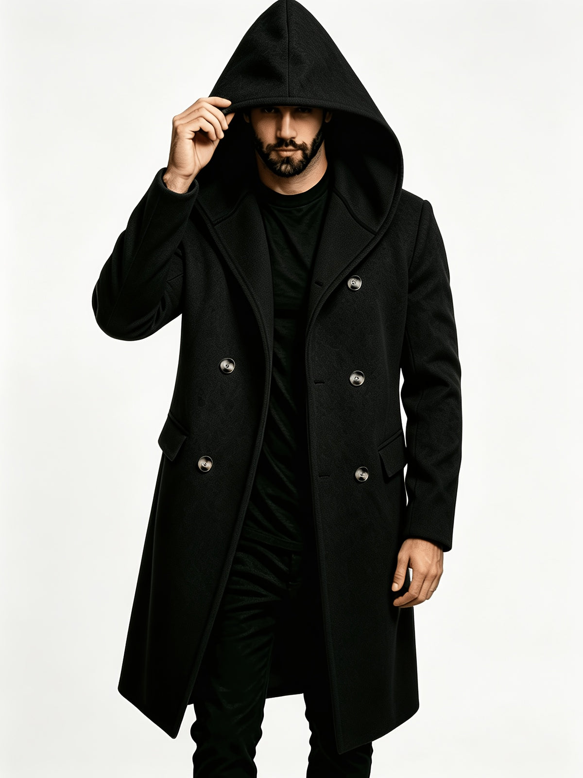 Manteau mi-long pour homme, tweed, à capuche