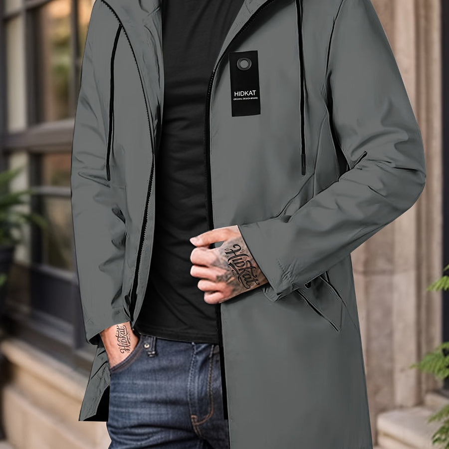 Trench long, à capuche, vert, coloris gris